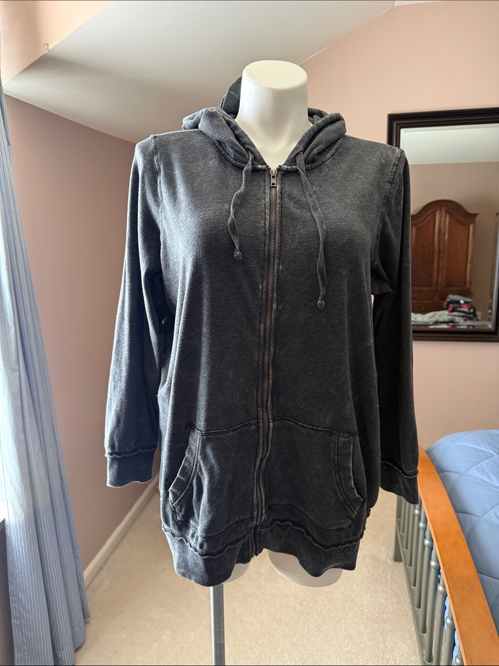 Womens Washed Grey Zip Hoodie Jacket